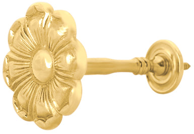 2 7/8 Inch Wide Solid Brass Curtain Tie Back - Large Flower Button
