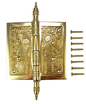 4 1/2 x 4 1/2 Inch Japanesque Style Ornate Solid Brass Hinge COPPER MOUNTAIN HARDWARE