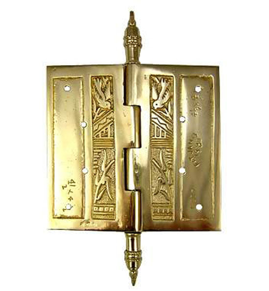4 1/2 x 4 1/2 Inch Japanesque Style Ornate Solid Brass Hinge COPPER MOUNTAIN HARDWARE