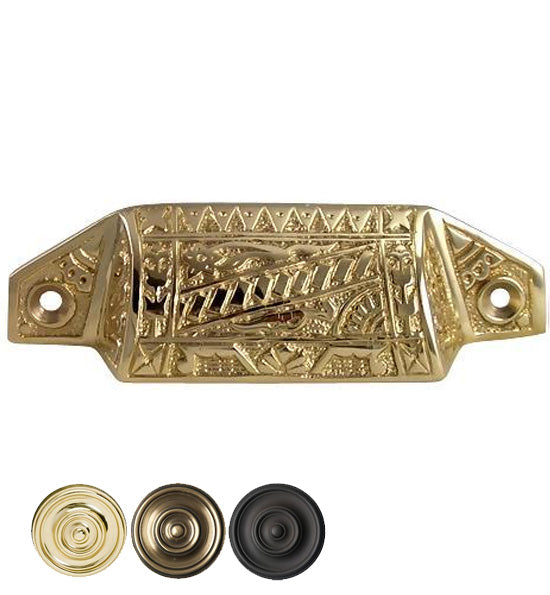 4 1/8 Inch Overall (3 1/2 Inch c-c) Solid Brass Eastlake Bin or Cup Pull COPPER MOUNTAIN HARDWARE