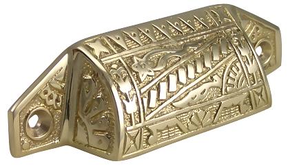 4 1/8 Inch Overall (3 1/2 Inch c-c) Solid Brass Eastlake Bin or Cup Pull COPPER MOUNTAIN HARDWARE