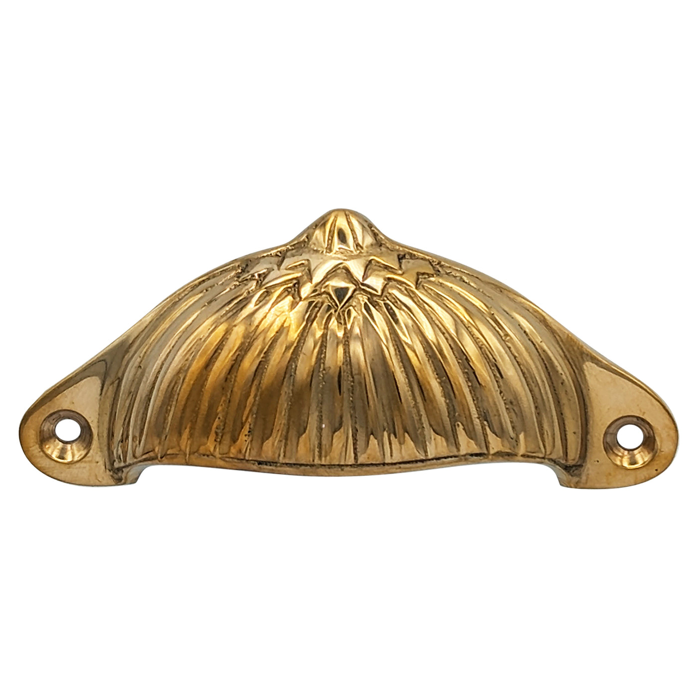 4 1/8 Inch Solid Brass Art Deco Fan Cup Pull (Polished Brass Finish)