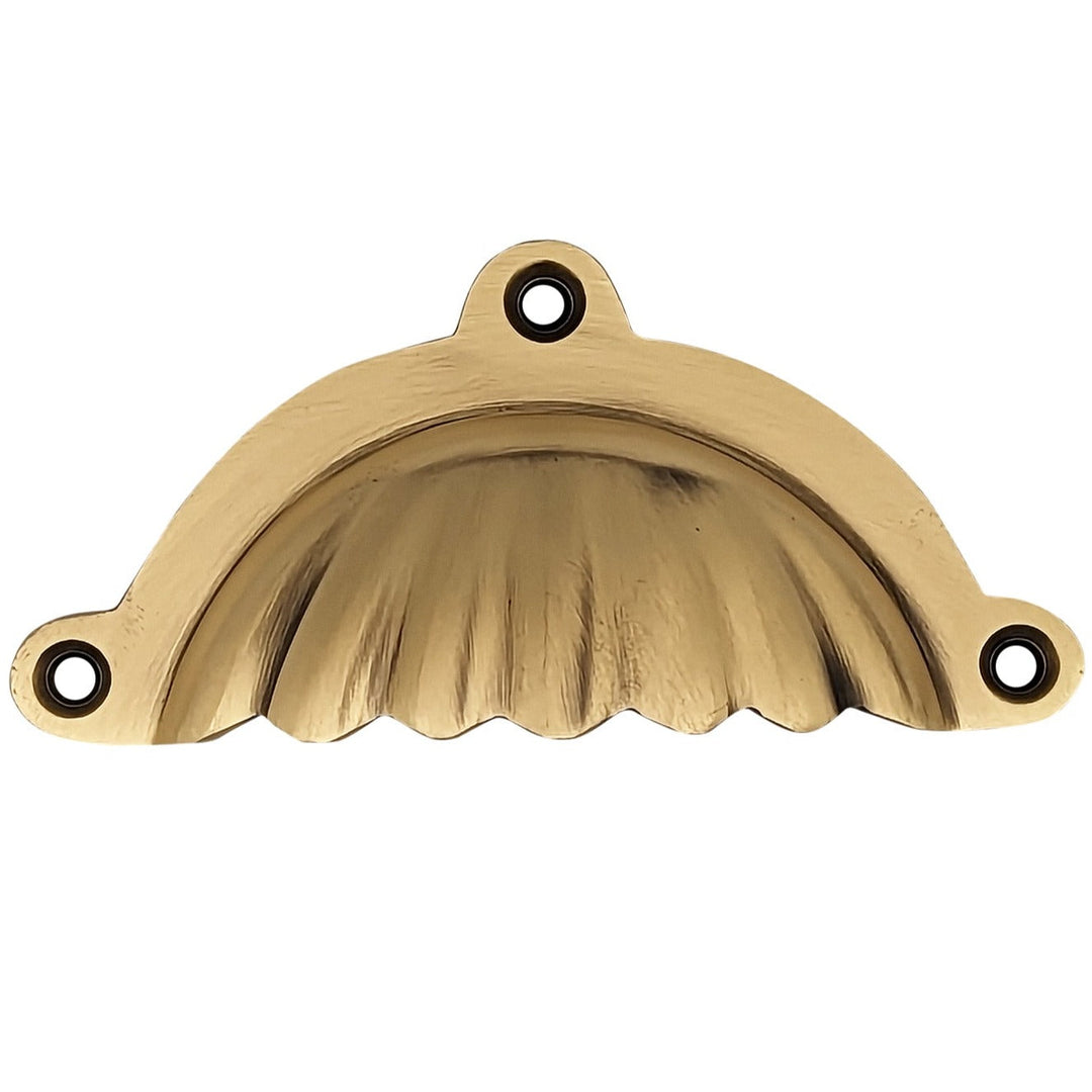 4 Inch Overall (3 1/2 Inch c-c) Solid Brass Scalloped Style Cup Pull COPPER MOUNTAIN HARDWARE