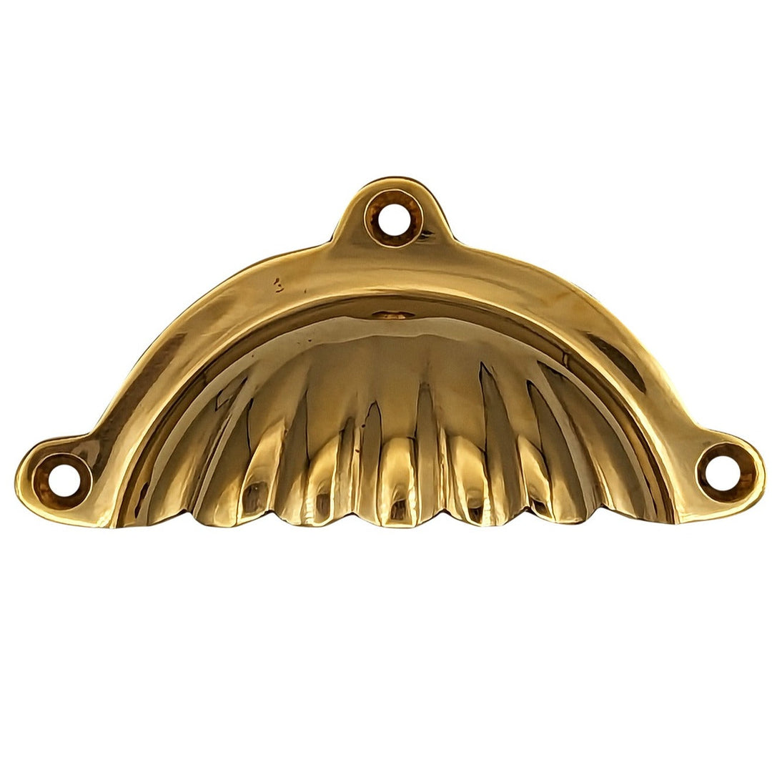 4 Inch Overall (3 1/2 Inch c-c) Solid Brass Scalloped Style Cup Pull COPPER MOUNTAIN HARDWARE