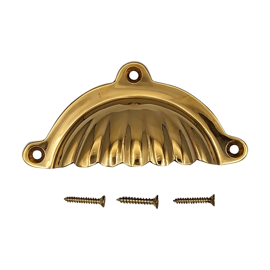 4 Inch Overall (3 1/2 Inch c-c) Solid Brass Scalloped Style Cup Pull COPPER MOUNTAIN HARDWARE