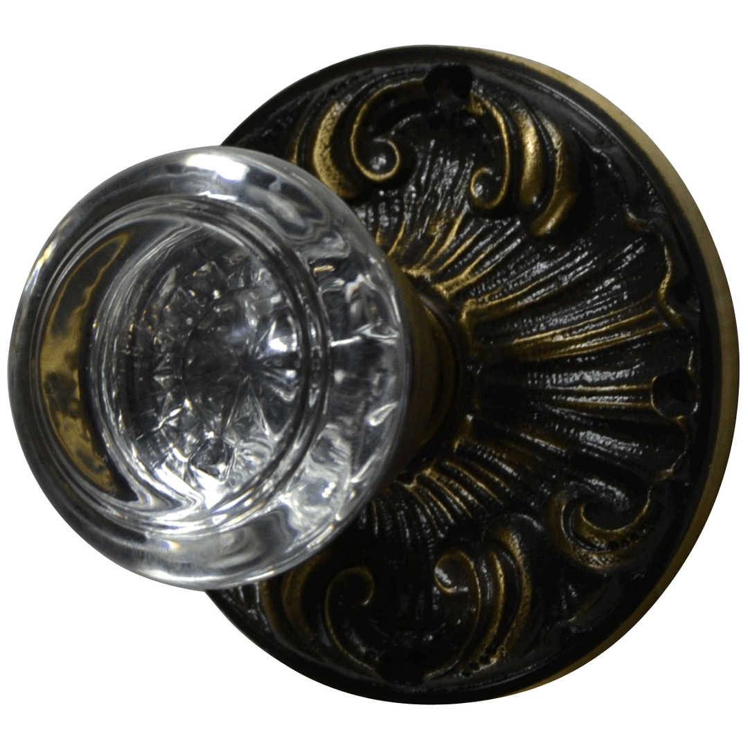 Romanesque Rosette Door Knob Set with Round Crystal Door Knobs (Several Finishes Available) COPPER MOUNTAIN HARDWARE