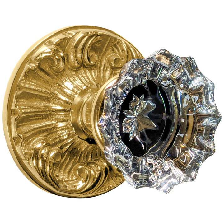 Romanesque Rosette Door Set with Fluted Crystal Door Knobs (Several Finishes Available)
