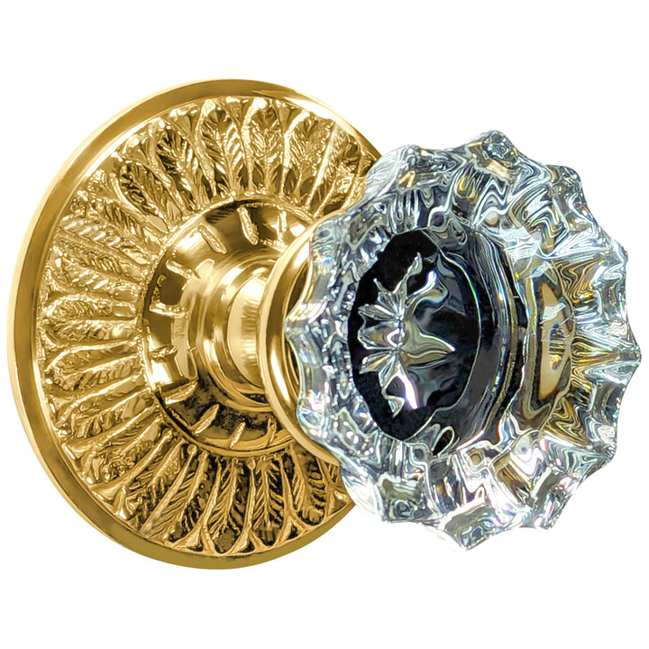 Feather Rosette Door Set with Fluted Crystal Door Knobs (Several Finishes Available)