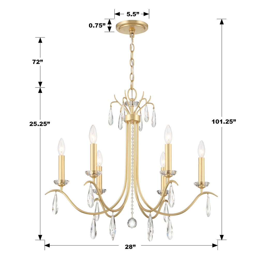 Rollins 6 Light Antique Gold Chandelier Crystorama