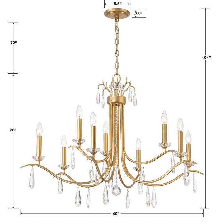 Rollins 9 Light Antique Gold Chandelier Crystorama