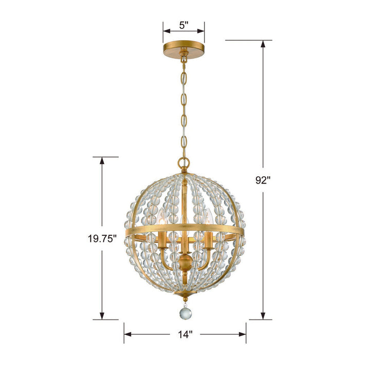 Roxy 3 Light Antique Gold Mini Chandelier Crystorama