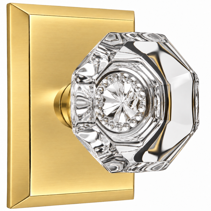 Magnifique® Rectangular Door Set with Crystal Octagon Knobs (Several Finishes Available)