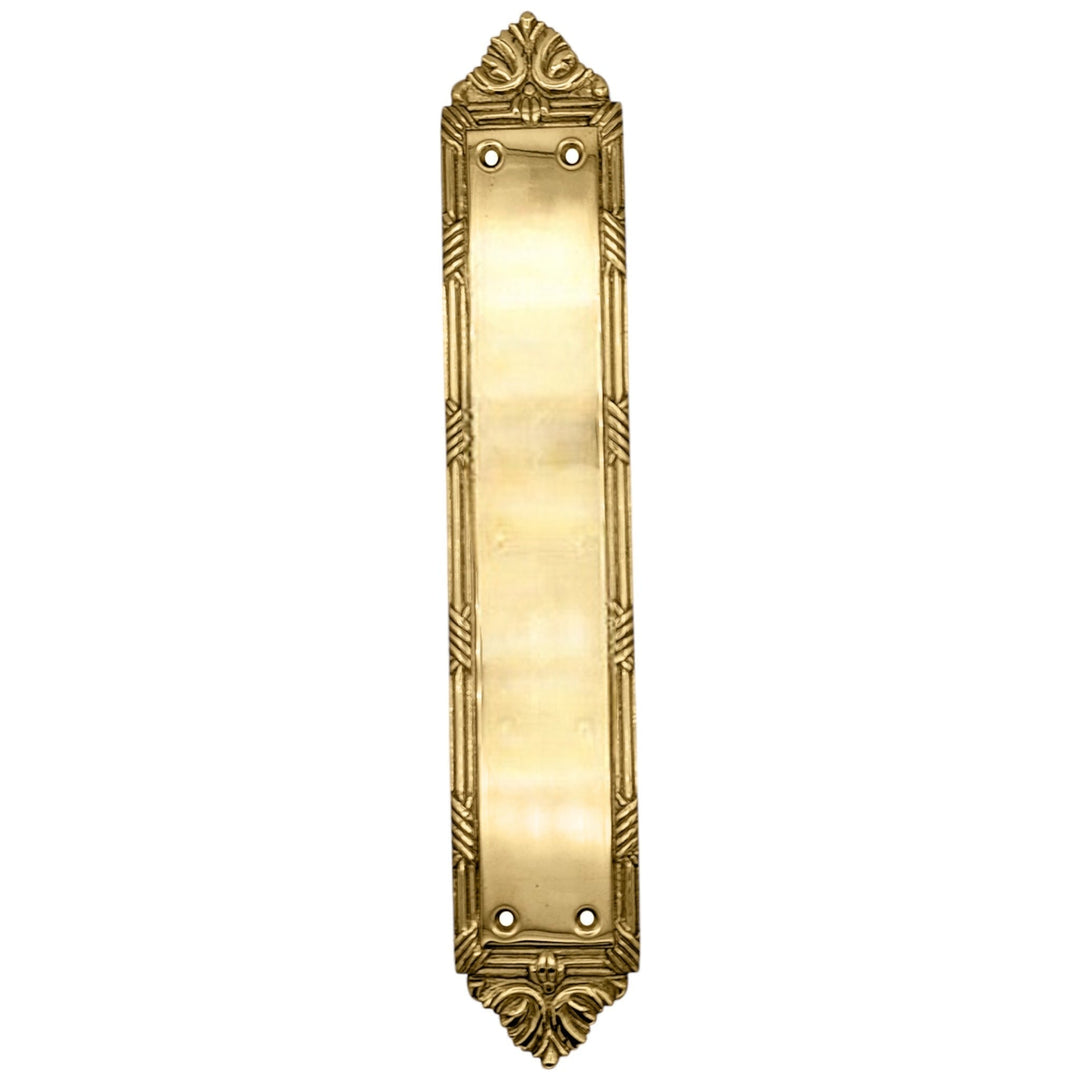 13 3/4 Inch Solid Brass Ribbon & Reed Push Plate COPPER MOUNTAIN HARDWARE