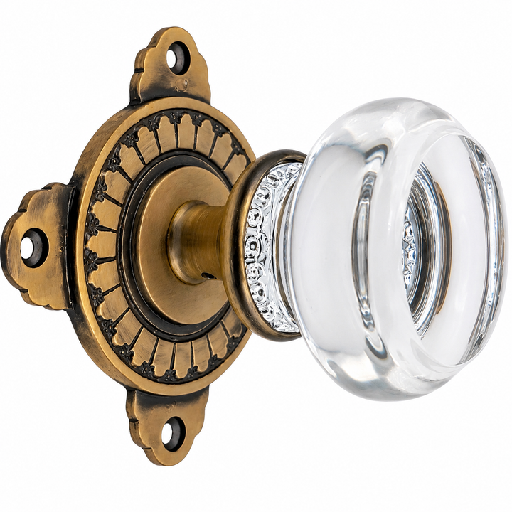 Art Deco Door Set with Round Crystal Door Knobs (Several Finishes Available)
