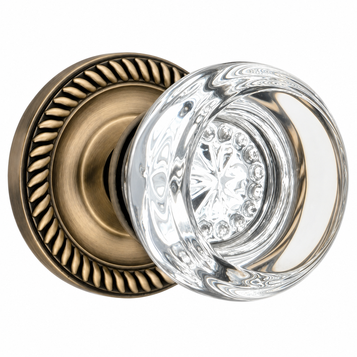 Georgian Roped Rosette Door Set with Round Crystal Door Knobs (Several Finishes Available)