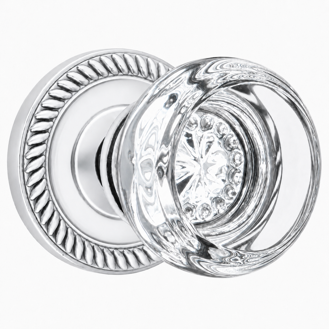 Georgian Roped Rosette Door Set with Round Crystal Door Knobs (Several Finishes Available)
