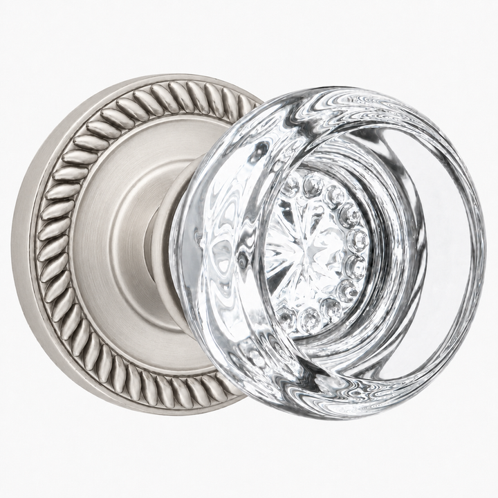 Georgian Roped Rosette Door Set with Round Crystal Door Knobs (Several Finishes Available)