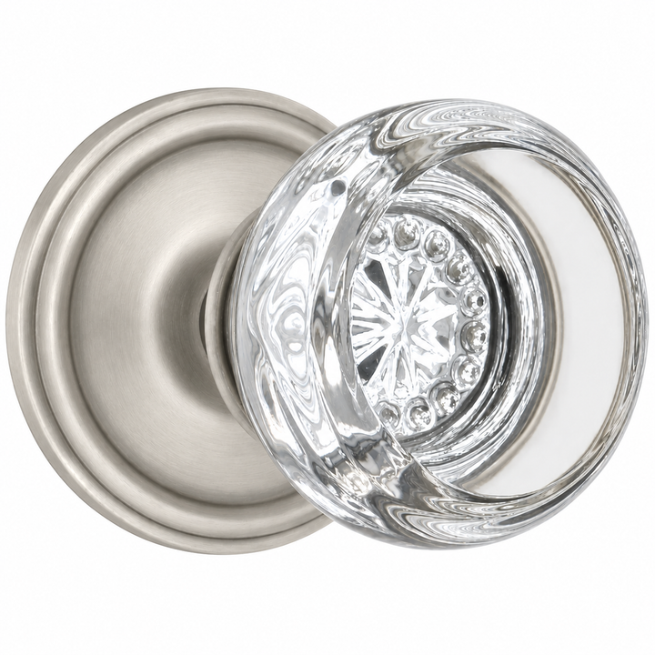 Traditional Rosette Door Set with Beveled Round Crystal Knob (Several Finishes Available)