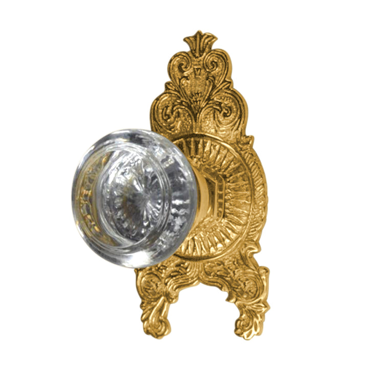 Ornate Victorian Rosette with Round Crystal Door Knobs (Several Finishes Available)