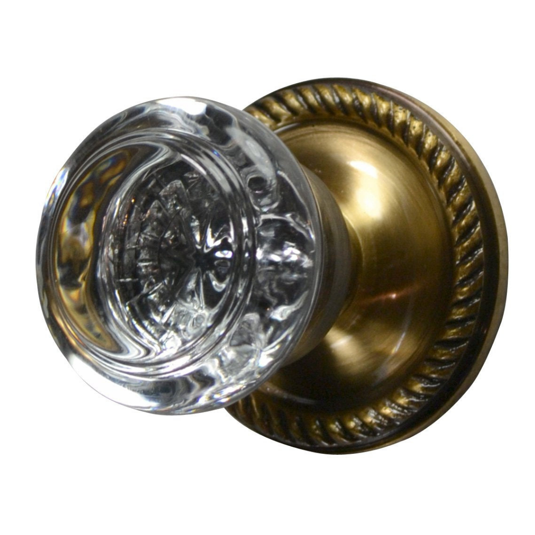 ##Antique Hardware## Georgian Roped Rosette Door Set with Round Crystal Door Knobs (Several Finishes Available)