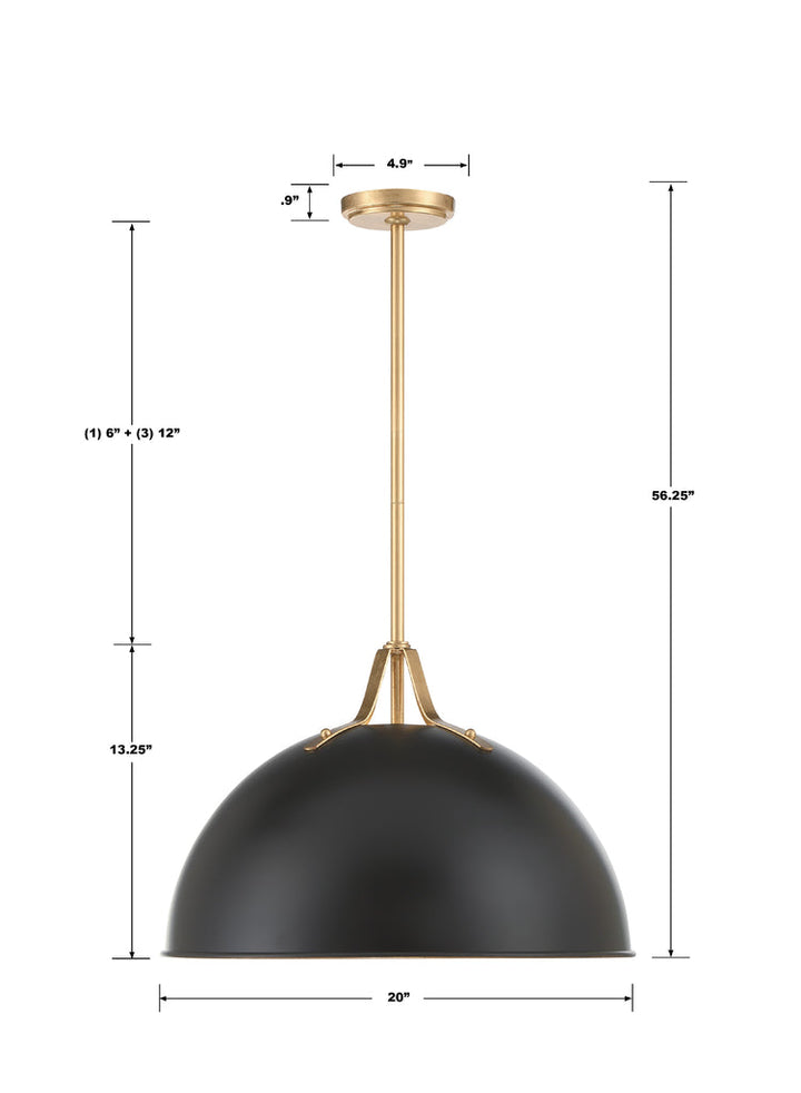 Soto 1 Light Matte Black + Antique Gold Chandelier Crystorama