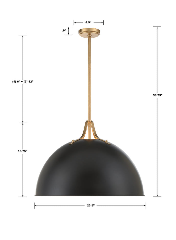 Soto 3 Light Matte Black + Antique Gold Chandelier Crystorama