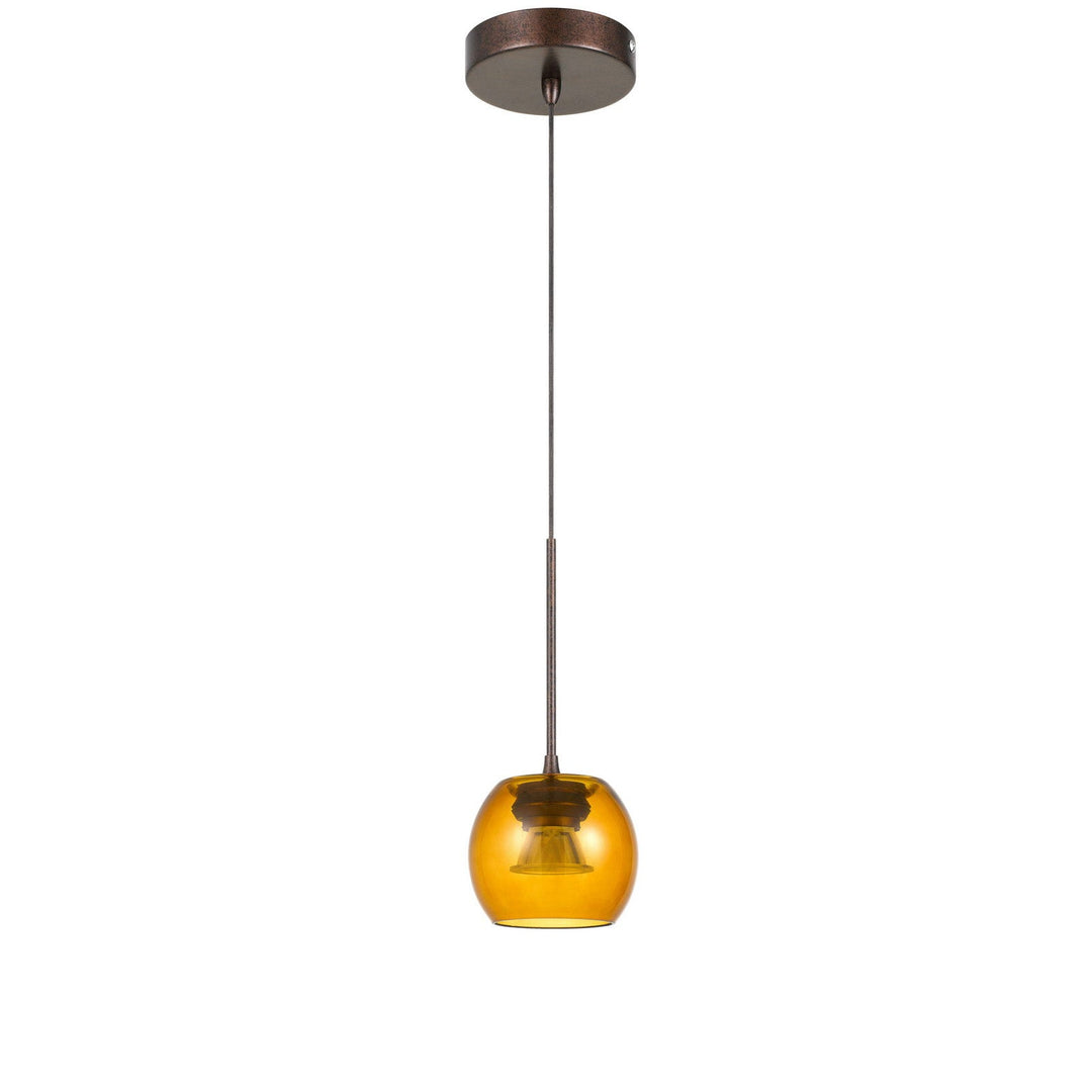 ITHACA 3000K, 8W, 700 LUMEN, 90 CRI DIMMABLE LED GLASS MINI PENDANT WITH AMBER GLASS Cal Lighting