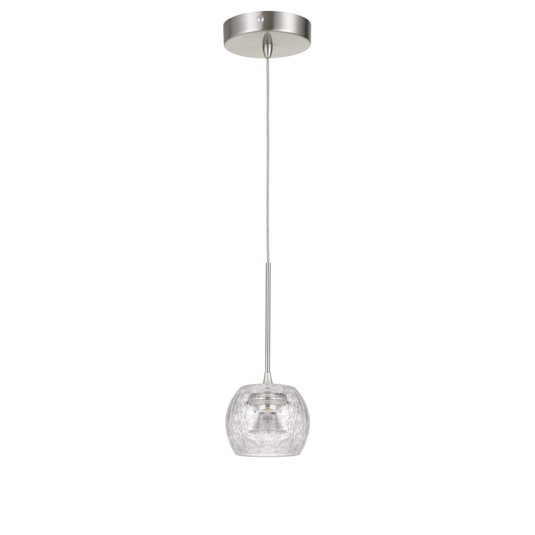 ITHACA 3000K, 8W, 700 LUMEN, 90 CRI DIMMABLE LED GLASS MINI PENDANT WITH CLEAR CRACKLE GLASS Cal Lighting