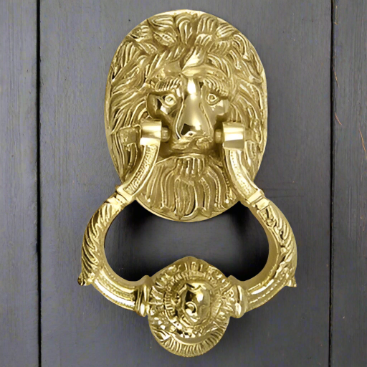 7 1/2 Inch (3 3/4 Inch c-c) Large Ornate Lion Door Knocker (Polished Brass Finish) COPPER MOUNTAIN HARDWARE