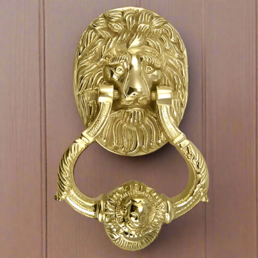 7 1/2 Inch (3 3/4 Inch c-c) Large Ornate Lion Door Knocker (Polished Brass Finish) COPPER MOUNTAIN HARDWARE