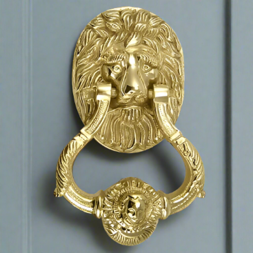 7 1/2 Inch (3 3/4 Inch c-c) Large Ornate Lion Door Knocker (Polished Brass Finish) COPPER MOUNTAIN HARDWARE