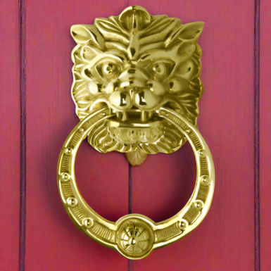 Copper Mountain Hardware 8 3/8 Inch (4 Inch c-c) Solid Brass Regal Lion Door Knocker (Polished Brass Finish)