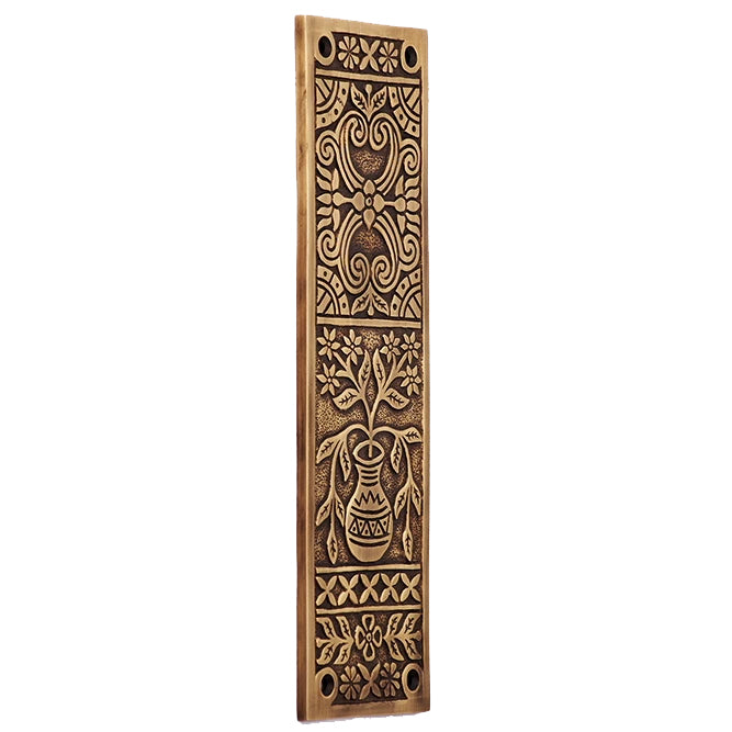 10 Inch Broken Leaf Pattern Solid Brass Push Plate