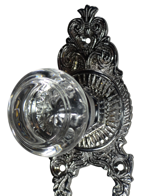 ##Antique Hardware## Ornate Victorian Rosette with Round Crystal Door Knobs (Several Finishes Available)