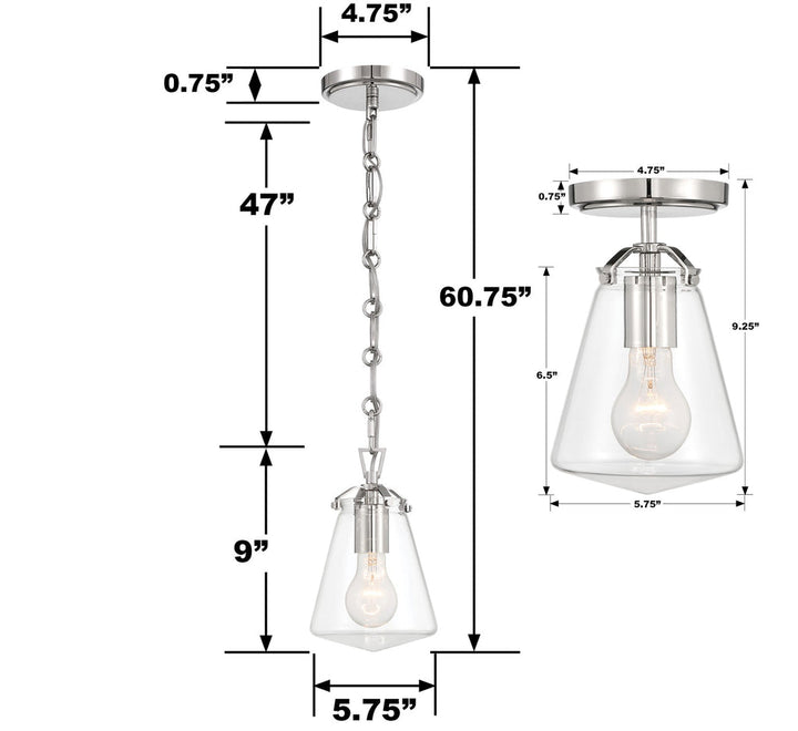 Voss 1 Light Polished Nickel Mini Pendant Crystorama