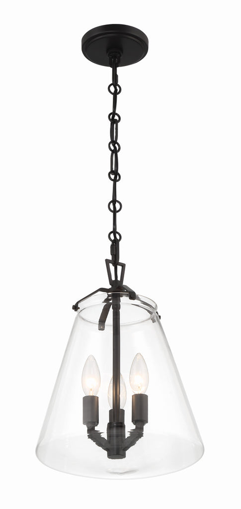 Voss 3 Light Matte Black Mini Chandelier Crystorama