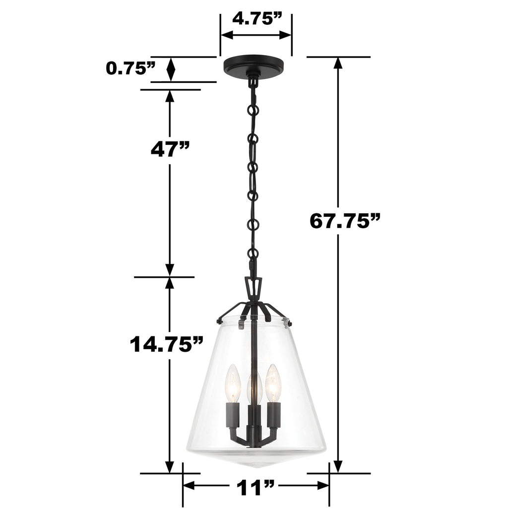 Voss 3 Light Matte Black Mini Chandelier Crystorama