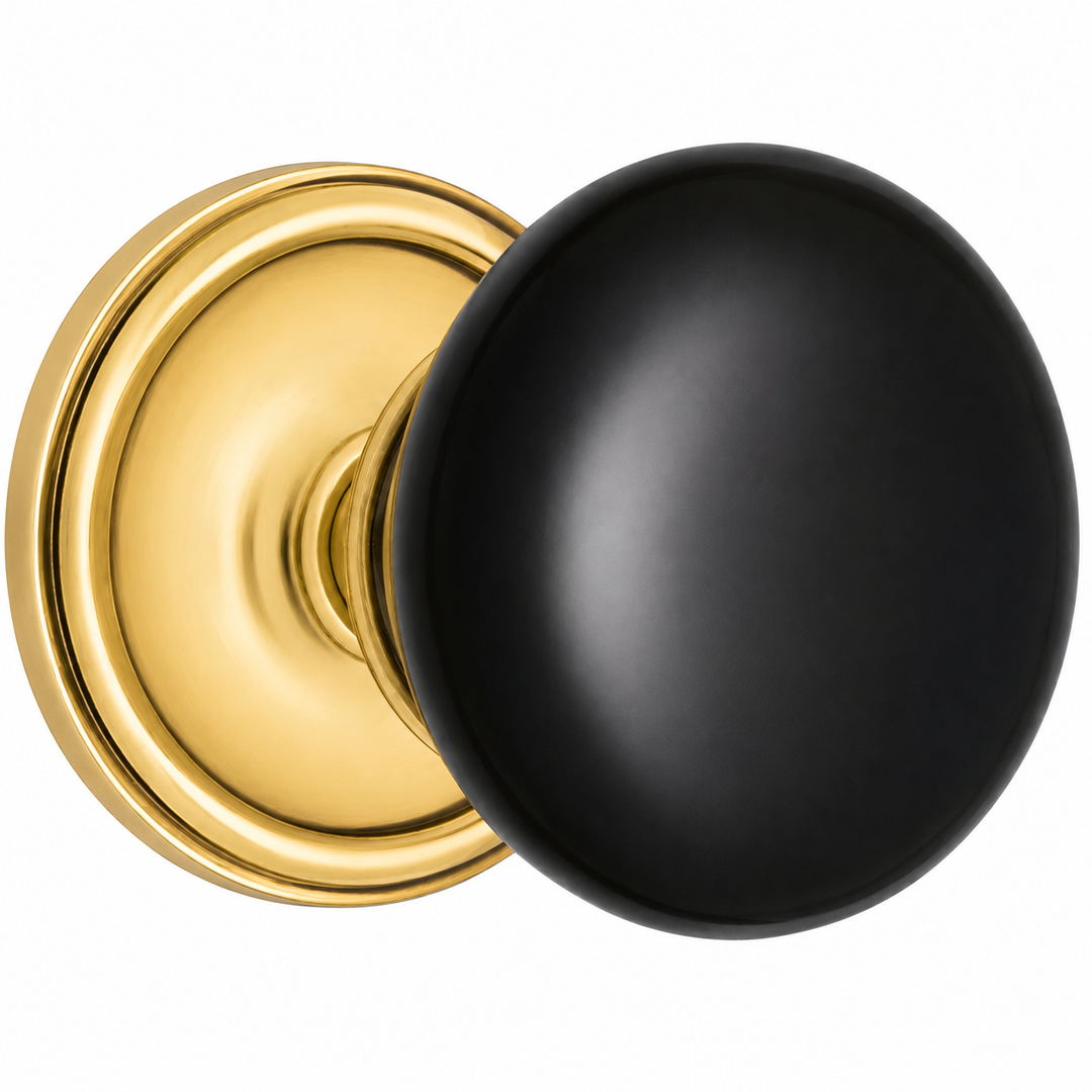 Traditional Rosette Door Set with Black Porcelain Door Knobs (Several Finishes Available)