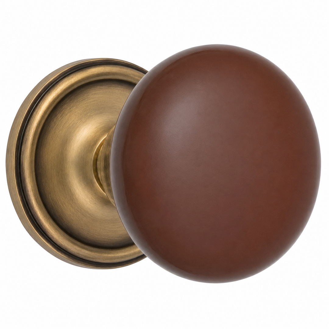 Brown Porcelain Door Knob Set – Traditional Rosette – Solid Brass Base – Multiple Finishes
