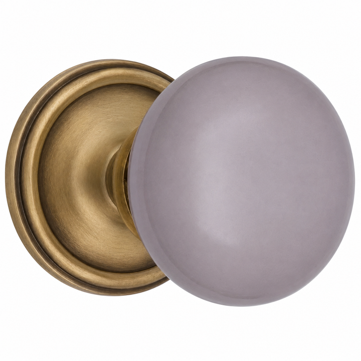 Gray Porcelain Door Knob Set – Traditional Rosette – Solid Brass Base – Multiple Finishes