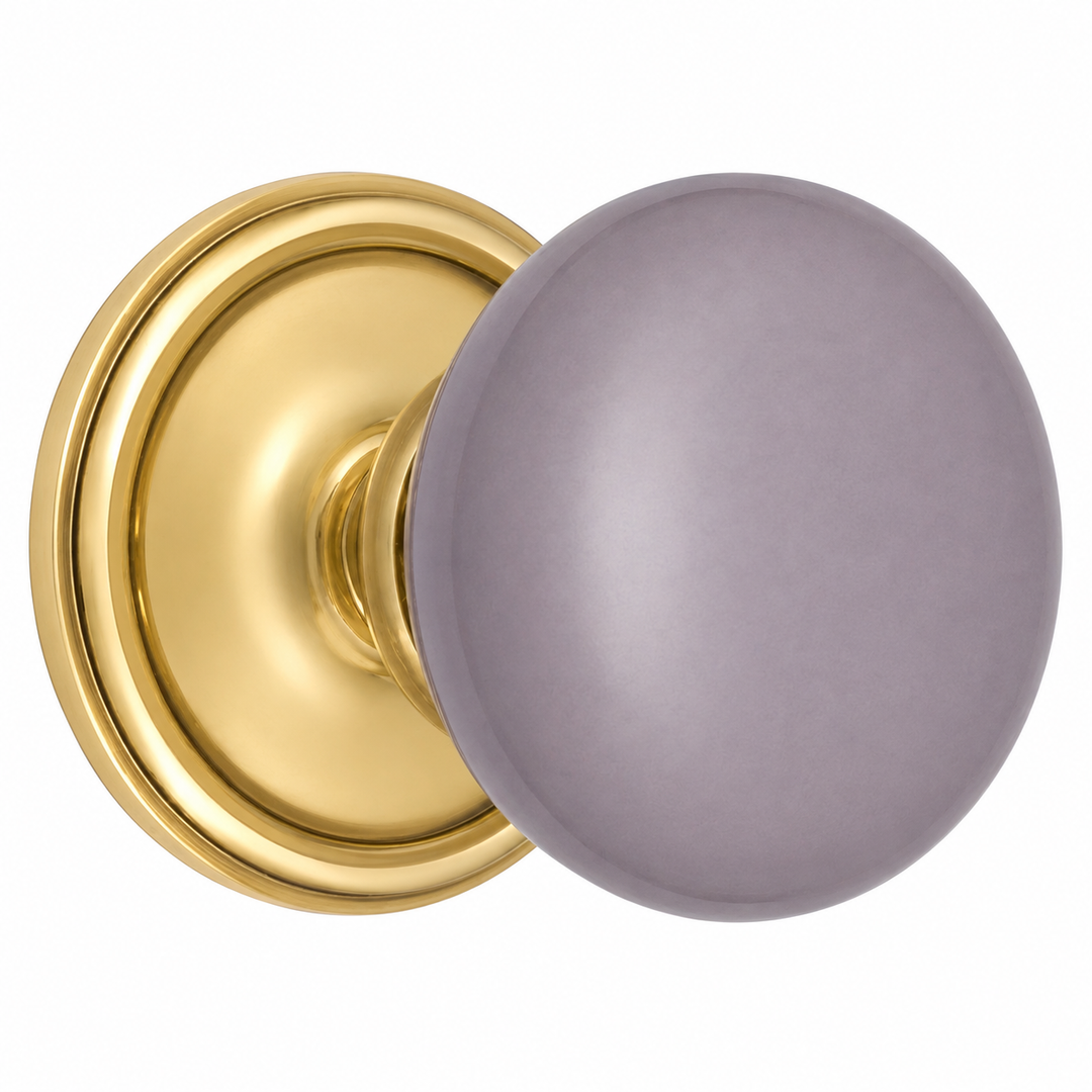 Gray Porcelain Door Knob Set – Traditional Rosette – Solid Brass Base – Multiple Finishes