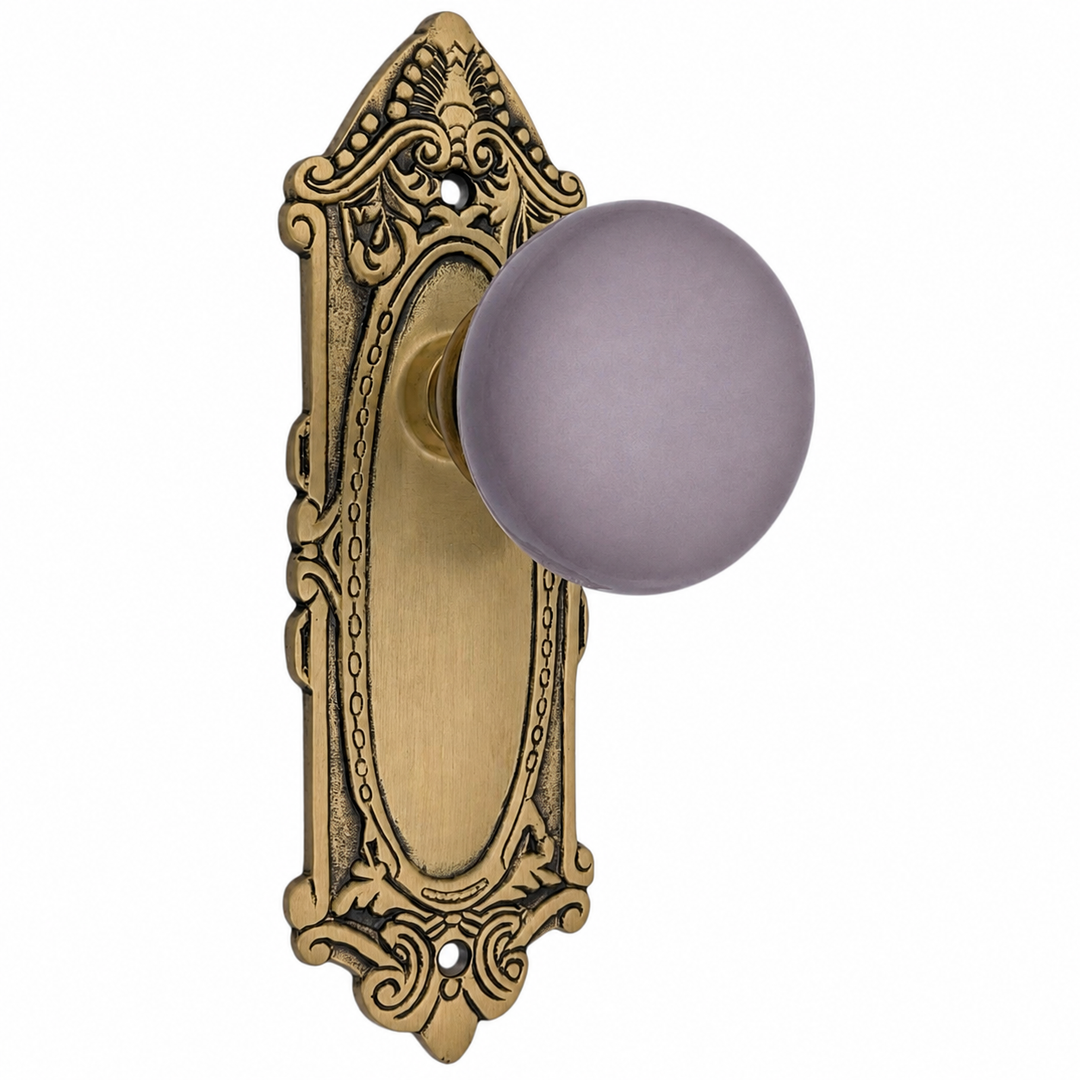 Grey Porcelain Door Knob Set with Largo Design Backplate