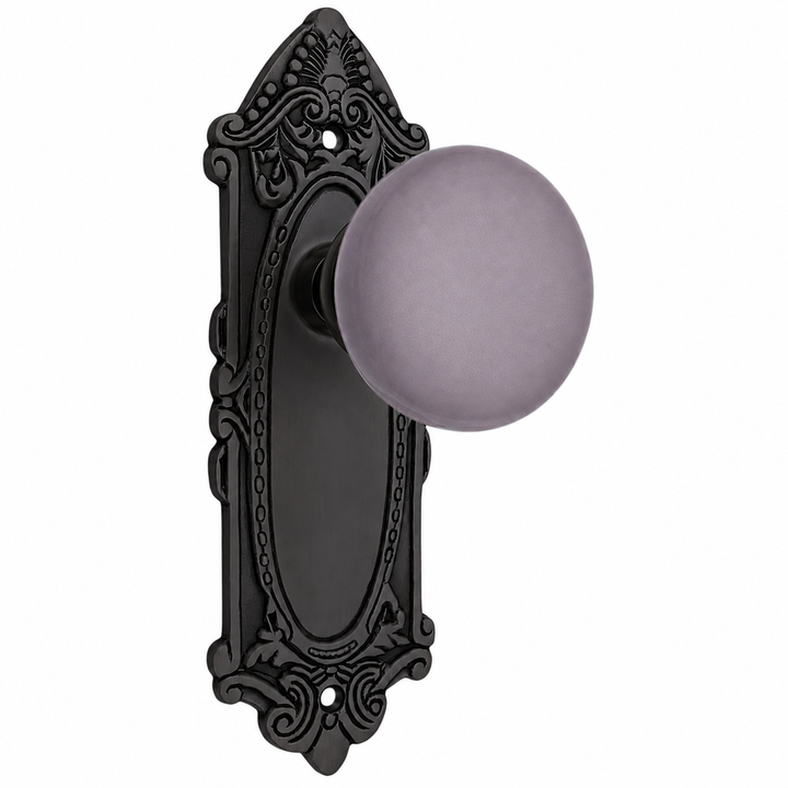 Grey Porcelain Door Knob Set with Largo Design Backplate