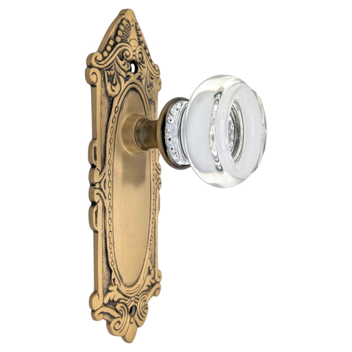 Ornate Victorian Long Backplate Door Set with Crystal Round Door Knobs (Several Finishes Available)
