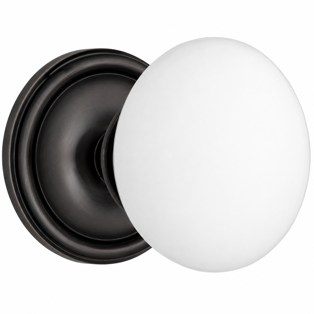 Traditional Rosette Door Set with White Porcelain Door Knobs (Several Finishes Available)