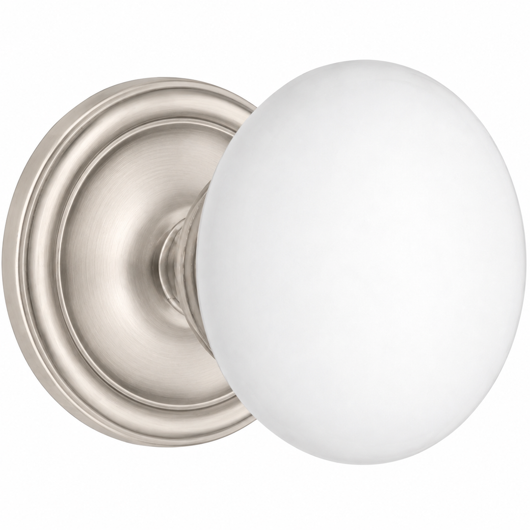 Traditional Rosette Door Set with White Porcelain Door Knobs (Several Finishes Available)