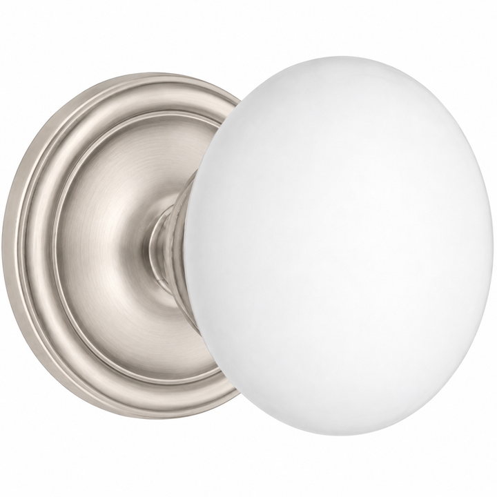 Traditional Rosette Door Set with White Porcelain Door Knobs (Several Finishes Available)