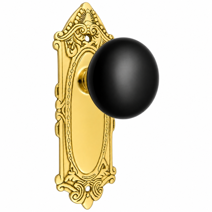 Black Porcelain Door Knob Set with Largo Design Backplate