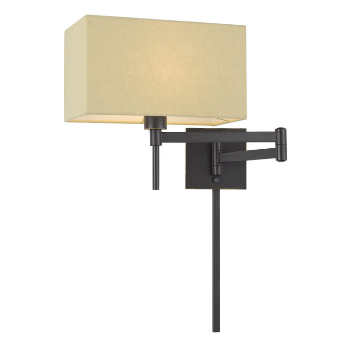 60W ROBSON WALL SWING ARM READING LAMP WITH RECTANGULAR HARDBACK FABRIC SHADE. 3 FT WIRE COVER INCLUDED. Cal Lighting