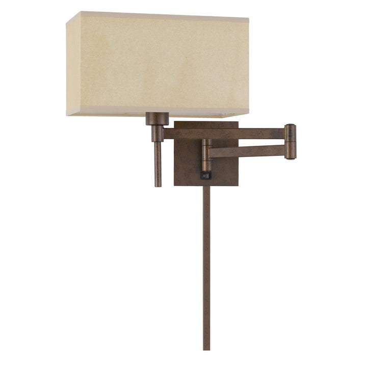 60W ROBSON WALL SWING ARM READING LAMP WITH RECTANGULAR HARDBACK FABRIC SHADE. 3 FT WIRE COVER INCLUDED. Cal Lighting